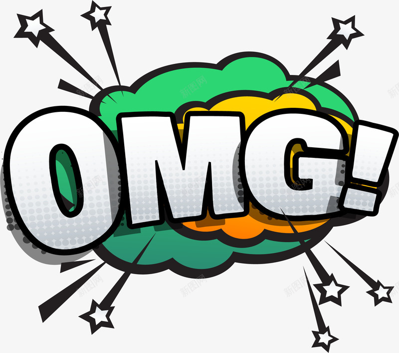 绿色蘑菇云爆炸贴png免抠素材_新图网 https://ixintu.com OMG 五角星形 矢量素材 绿色爆炸贴 黄色爆炸贴