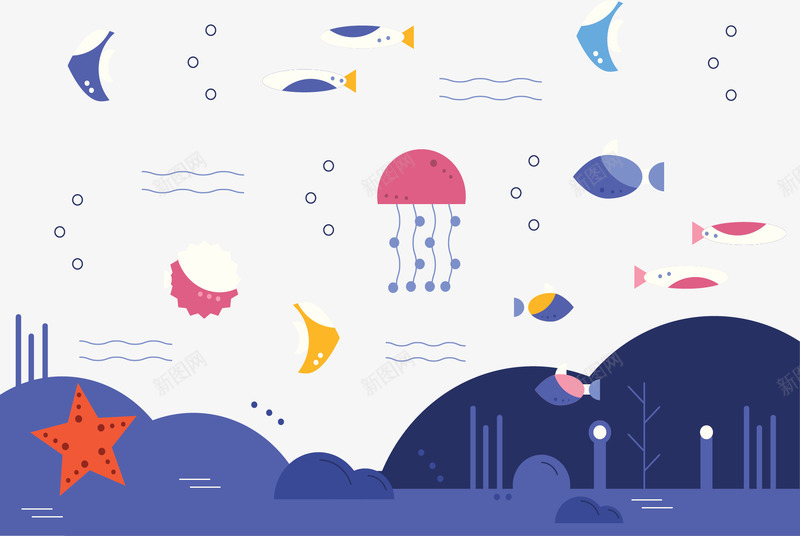卡通海底世界小鱼矢量图ai免抠素材_新图网 https://ixintu.com 卡通小鱼 彩色小鱼 海底 海底世界 海底小鱼 海底沙滩 矢量png 矢量图
