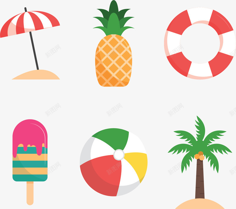 六个夏天卡通图标矢量图ai_新图网 https://ixintu.com 卡通图标 图标 夏天 夏天图标 矢量png 矢量图