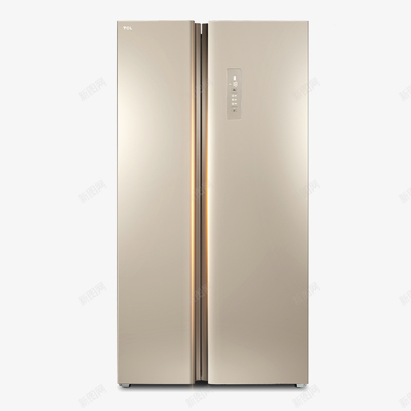 香槟金小对开门冰箱png免抠素材_新图网 https://ixintu.com 产品实物 双开门冰箱 双开门家用电冰箱 电脑温控 风冷无霜 香槟金小对开门冰箱