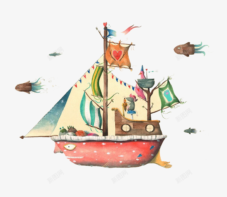 卡通浴缸帆船png免抠素材_新图网 https://ixintu.com 帆船 浴缸 海底 船长