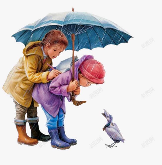 雨天的小男孩png免抠素材_新图网 https://ixintu.com 小男孩 小鸭子 打伞 雨水