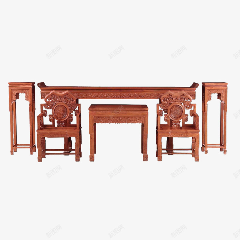 实物红木中堂四件套家具png免抠素材_新图网 https://ixintu.com 中堂四件套 中式家具 产品实物 家具 红木 红木家具 雕花