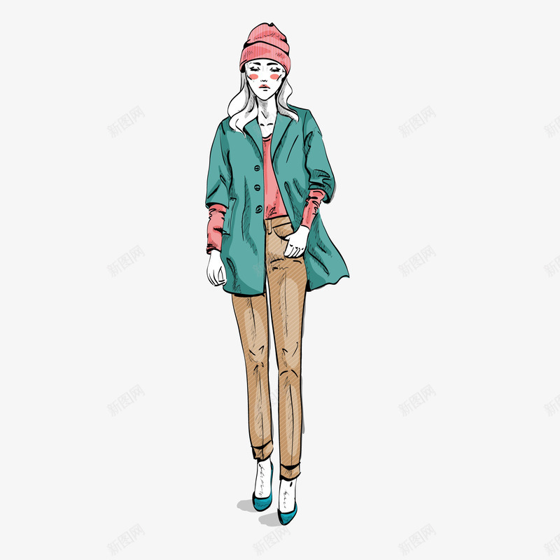 卡通手绘时尚都市女性矢量图ai免抠素材_新图网 https://ixintu.com 人物设计 卡通 女士 手绘 时尚 潮流 风衣 矢量图