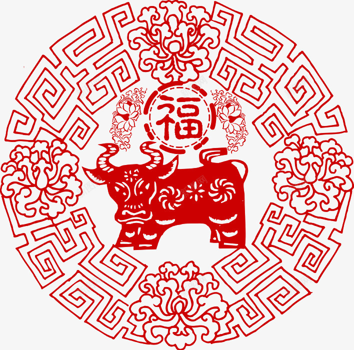 福印章png免抠素材_新图网 https://ixintu.com 中国风 印章 牛 福 红色
