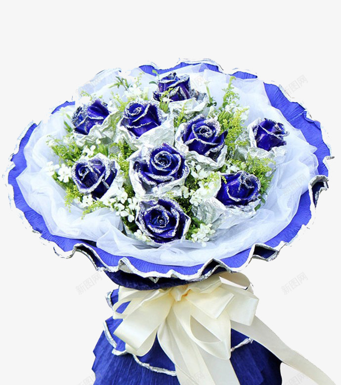 一束美丽的花png免抠素材_新图网 https://ixintu.com 玫瑰花 花朵 花束 蓝色妖姬