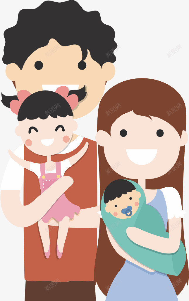 快乐四口之家合影矢量图ai免抠素材_新图网 https://ixintu.com 儿女双全 全家人 妈妈 孩子 家人 爸爸 矢量图