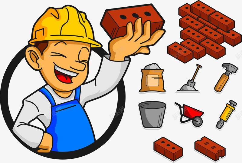 建筑工人矢量图ai免抠素材_新图网 https://ixintu.com 安全 建筑工人 质量 高楼 矢量图