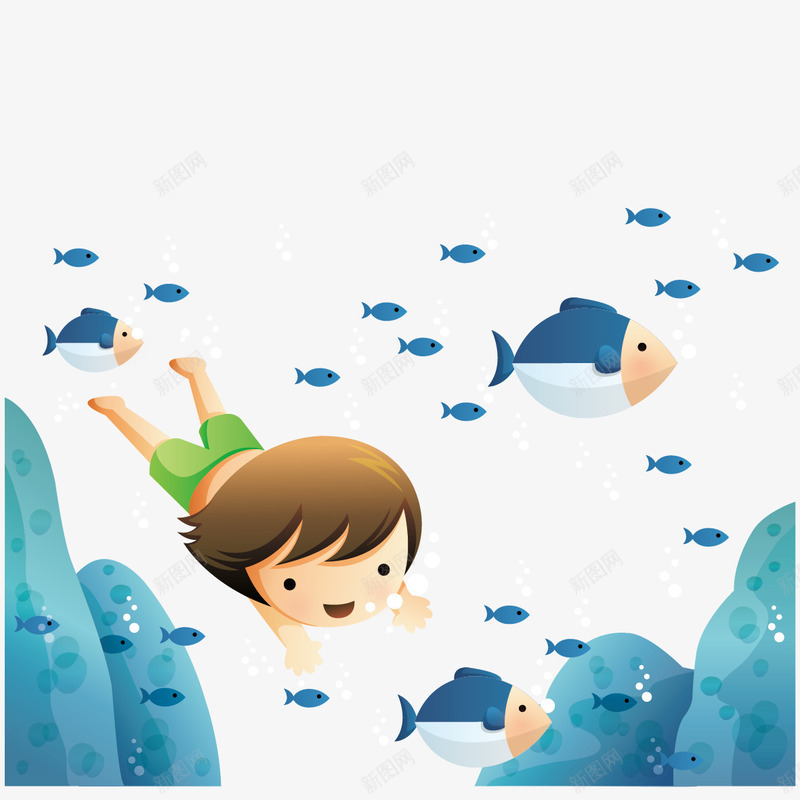 游泳潜海矢量图ai免抠素材_新图网 https://ixintu.com png下载 海底 海报元素 游泳 装饰素材 鱼儿 矢量图