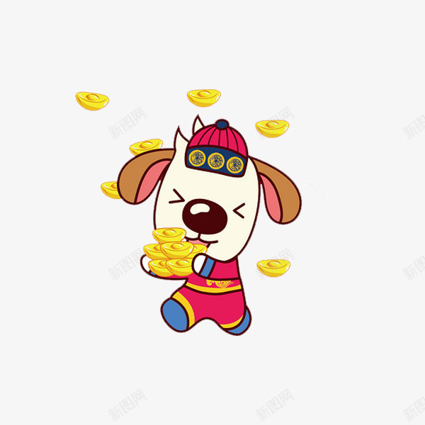 卡通抱着金元宝奔跑的小狗png免抠素材_新图网 https://ixintu.com 可爱的 呆萌的 奔跑的 狗年 金元宝 高兴地