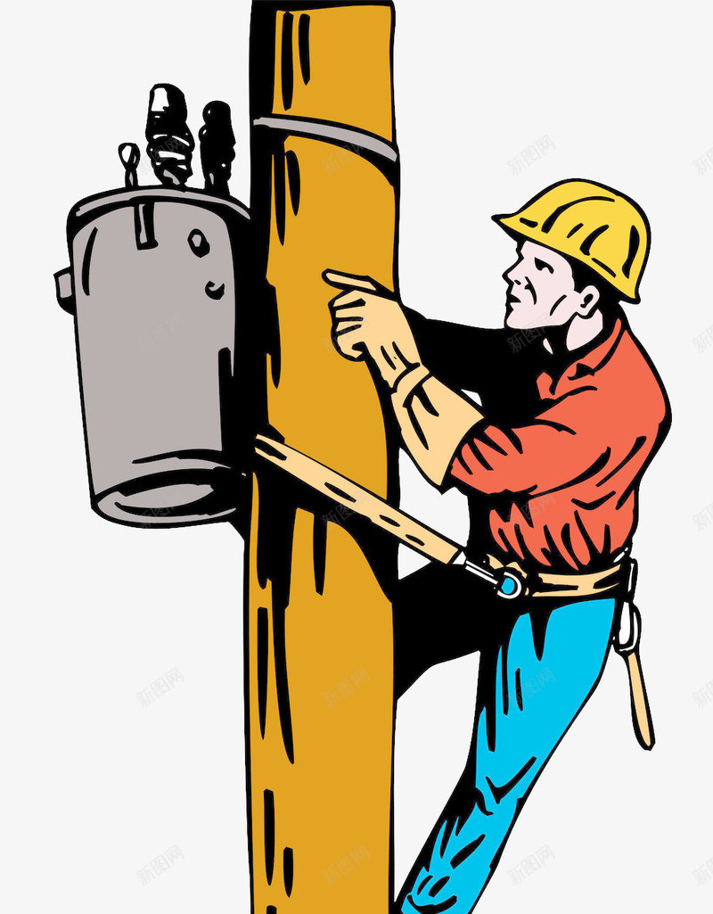 在电线杆上电工png免抠素材_新图网 https://ixintu.com 安全 建筑 电工 电线杆