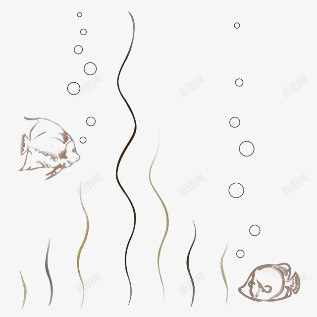 两只小鱼在海里快乐的游png免抠素材_新图网 https://ixintu.com 吐泡泡 波浪线 简约 自由自在 随心所欲 鱼吐出来的气泡
