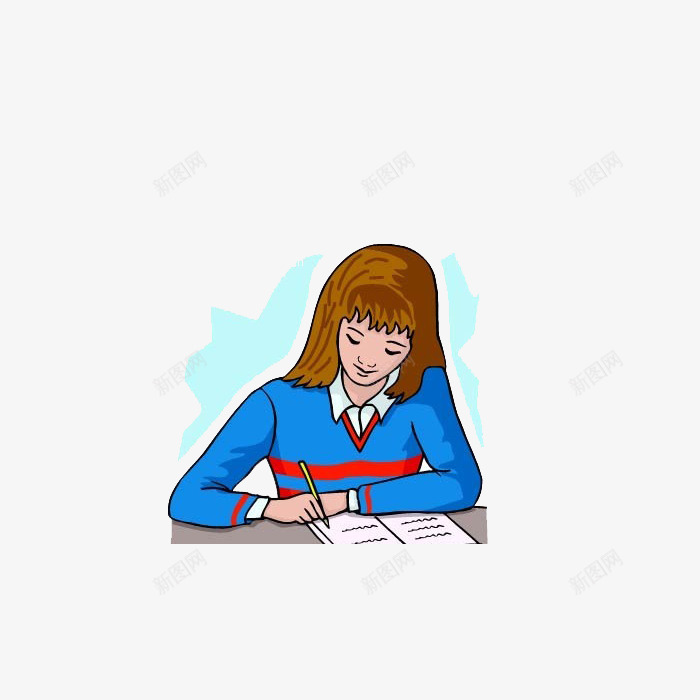 好好学习png免抠素材_新图网 https://ixintu.com 女孩 学生 桌子 看书 笔