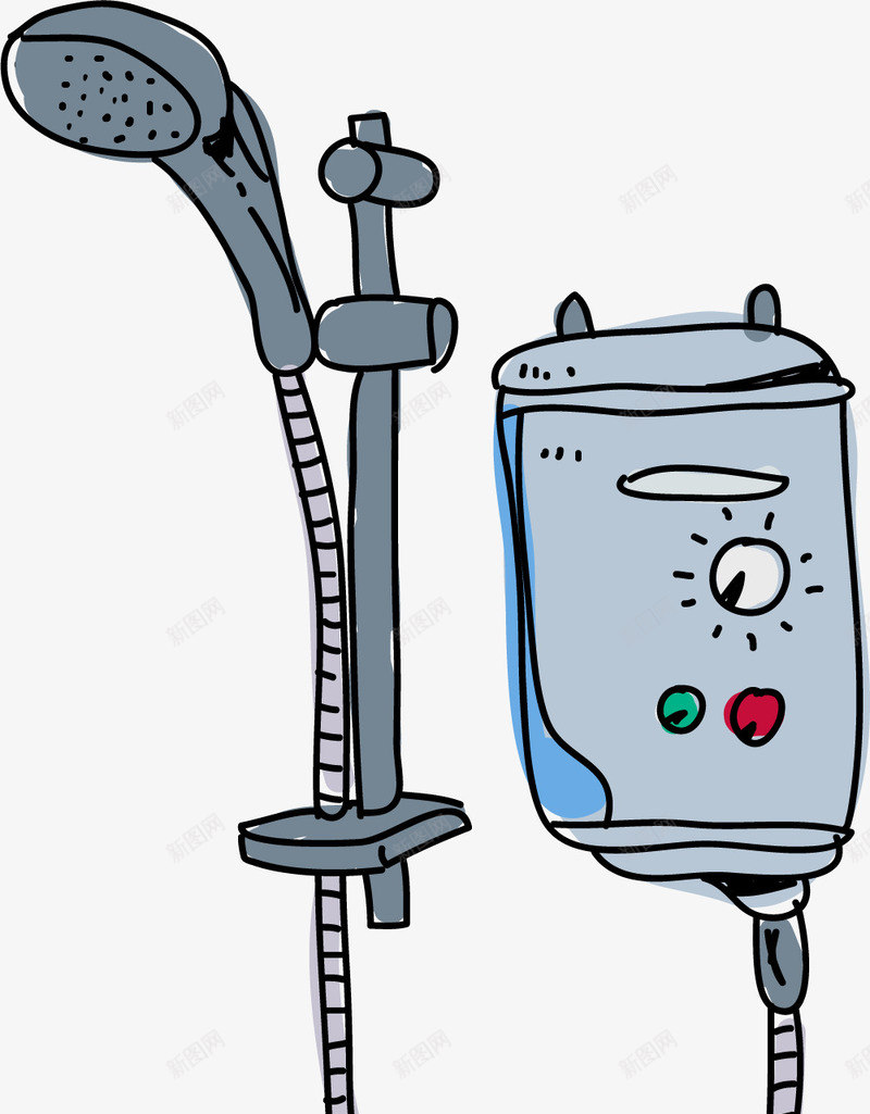 花洒卡通热水器png免抠素材_新图网 https://ixintu.com 卡通热水器 卡通风格 家用热水器 热水器 热水器卡通 花洒