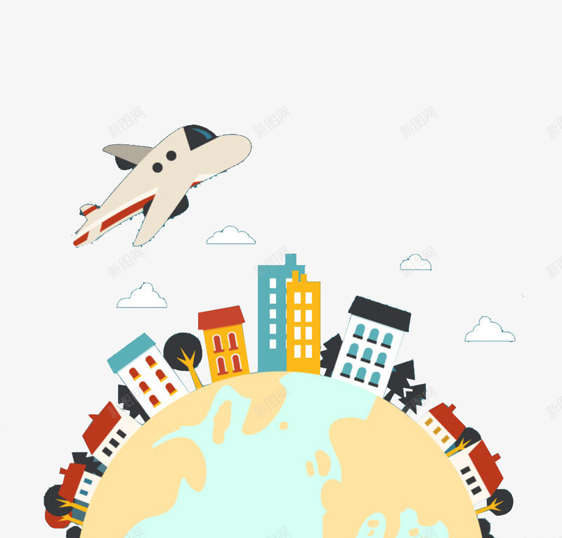 环球旅行卡通图png免抠素材_新图网 https://ixintu.com 卡通背景 地球 旅行 环球旅行 航空 飞机 飞行