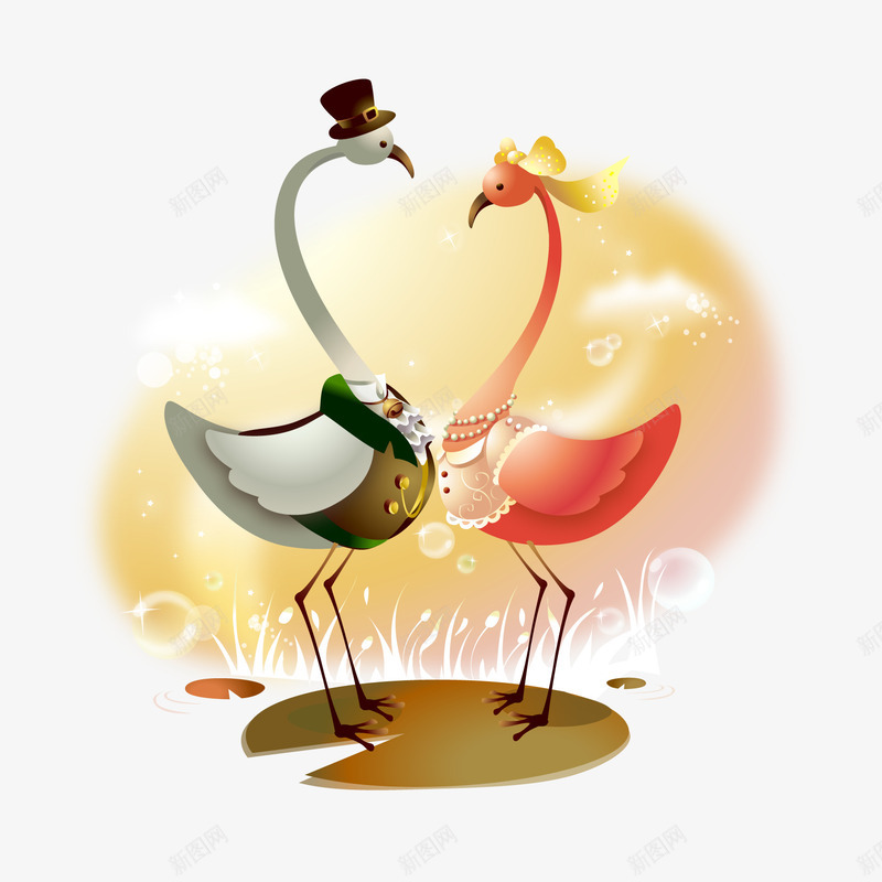 卡通风格可仙鹤情侣png免抠素材_新图网 https://ixintu.com AI格式矢量 卡通仙鹤 恋人 情人节主题 情侣 浪漫爱情