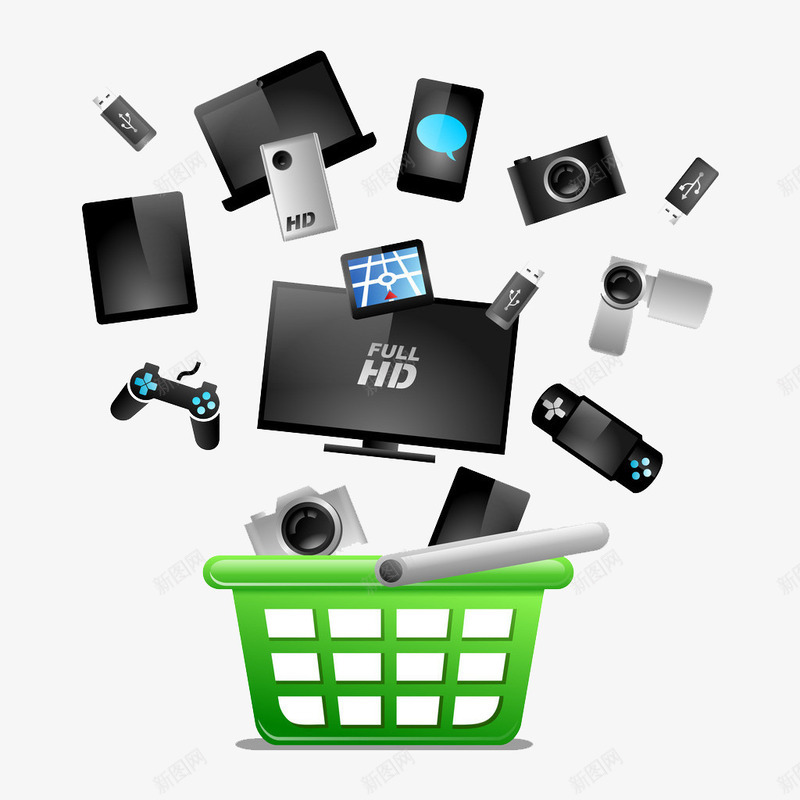 电子产品png免抠素材_新图网 https://ixintu.com 促销 吊牌 打折 挂饰 数码相机 标签 电子产品素材库 电脑 电视机 电话 购物 购物篮 销售 降价