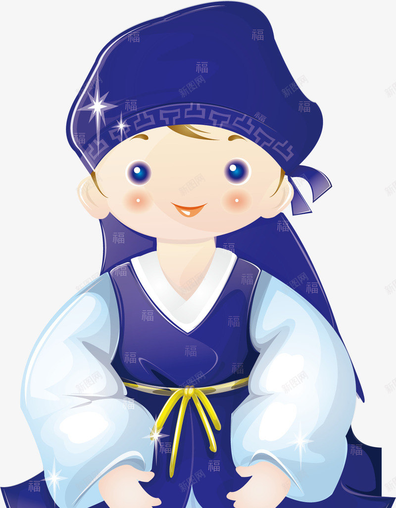 蓝色韩服女孩png免抠素材_新图网 https://ixintu.com 可爱 女孩 帽子 微笑 闪亮