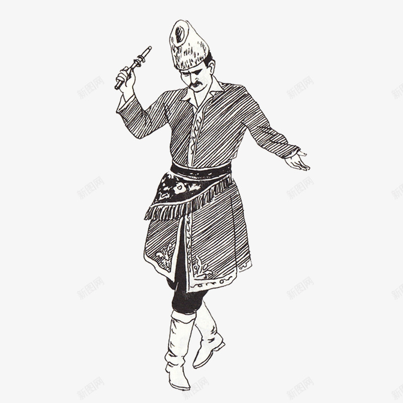 新疆人物png免抠素材_新图网 https://ixintu.com 中国新疆 手绘 新疆 新疆人 男性 钢笔画