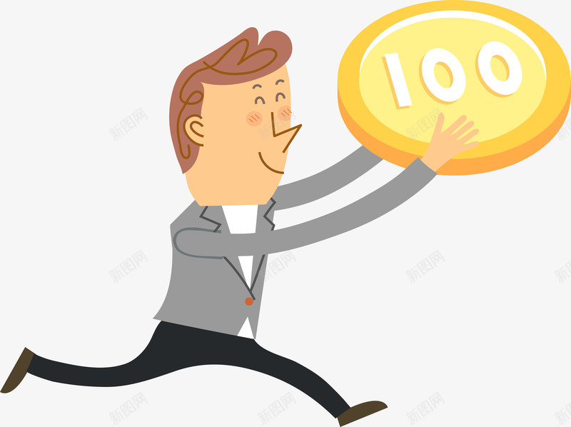 拿着金币的男子卡通人物png免抠素材_新图网 https://ixintu.com nbsp 人物 卡通 卡通人物 吃金币 商务 商务人物 奔跑 开心 手捧金币 拿着金币 捧着金币 金币