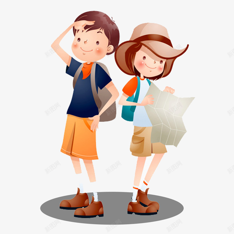 卡通唯美情侣png免抠素材_新图网 https://ixintu.com 儿童 卡通 可爱 可爱女孩 唯美 女孩 幸福 情侣 旅游 男孩