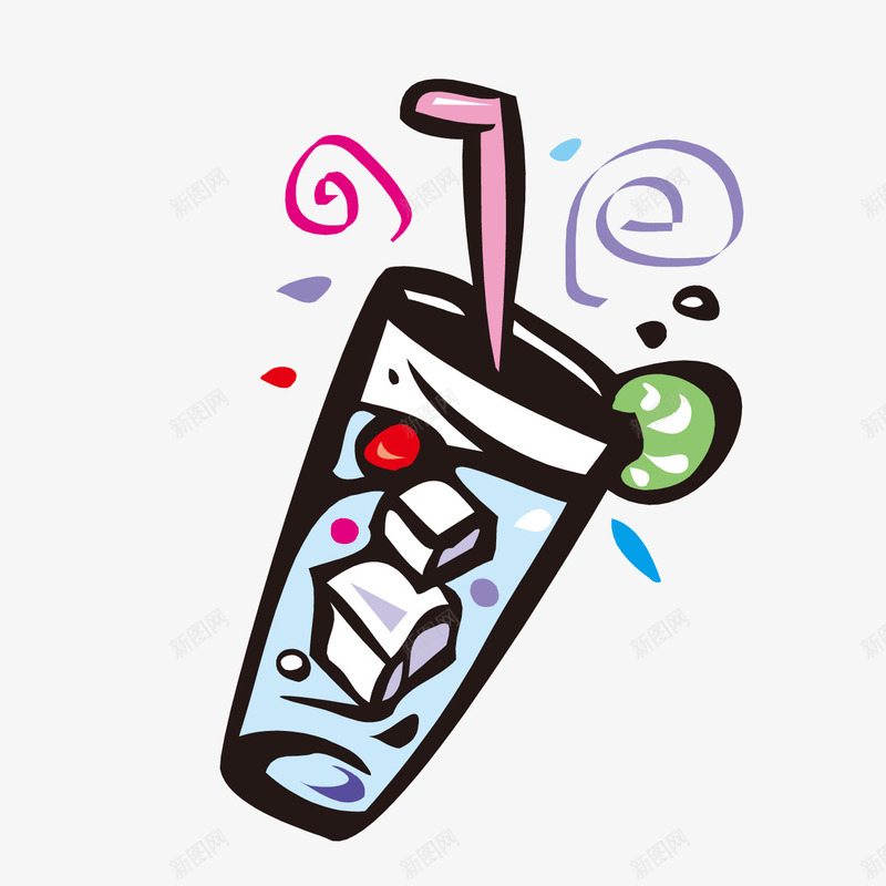 一杯冰水png免抠素材_新图网 https://ixintu.com 冰水 吸管 圈圈 樱桃 水果