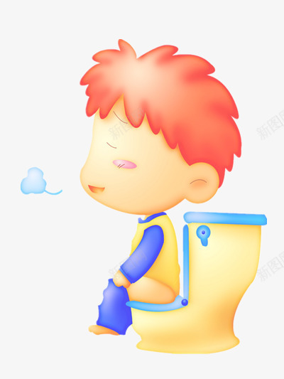 马桶上的男孩png免抠素材_新图网 https://ixintu.com 卡通 叹气 素材 红发