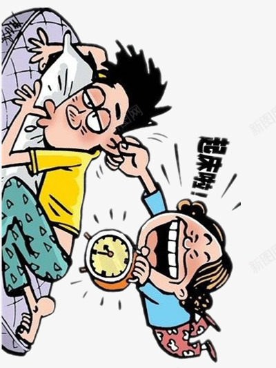 赖床的男孩png免抠素材_新图网 https://ixintu.com 床 手绘 枕头 睡懒觉 闹钟 黄色