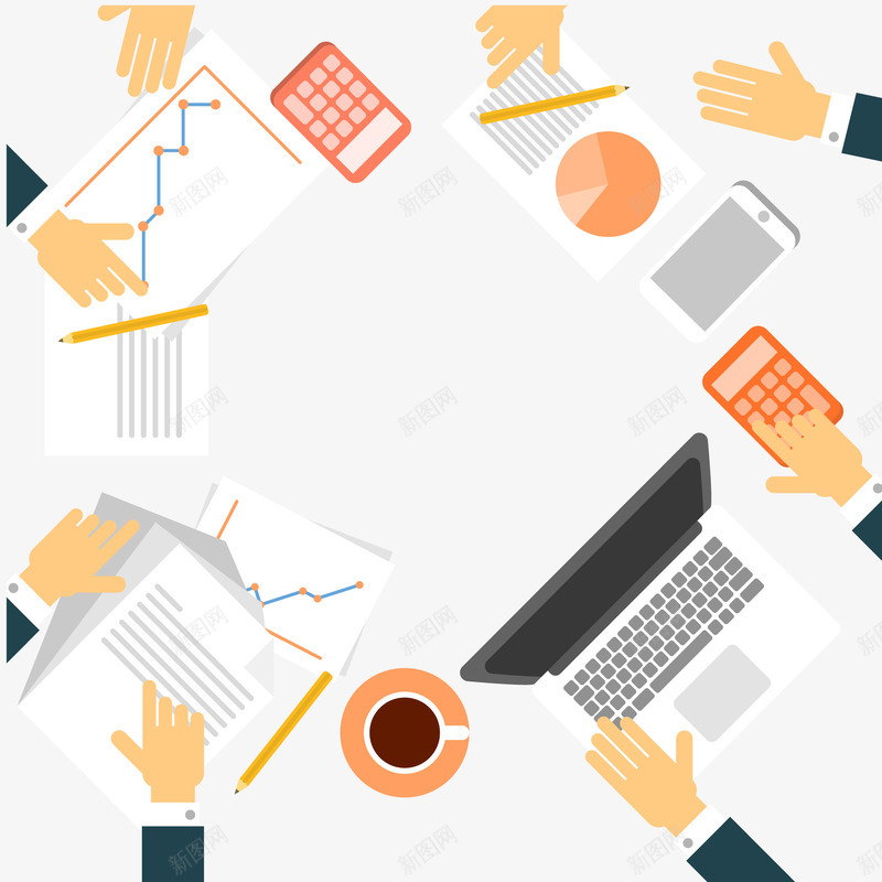 商务会议边框矢量图ai免抠素材_新图网 https://ixintu.com 上班的人 会议 商务 手机 数据 文件 电脑 计算器 边框 矢量图