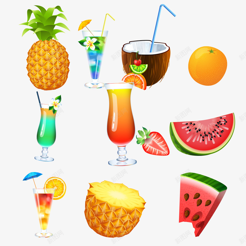 夏天水果果汁元素psd免抠素材_新图网 https://ixintu.com 元素 夏天 果汁 水果