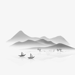 立体插画中国风手绘水墨山水风景高清图片
