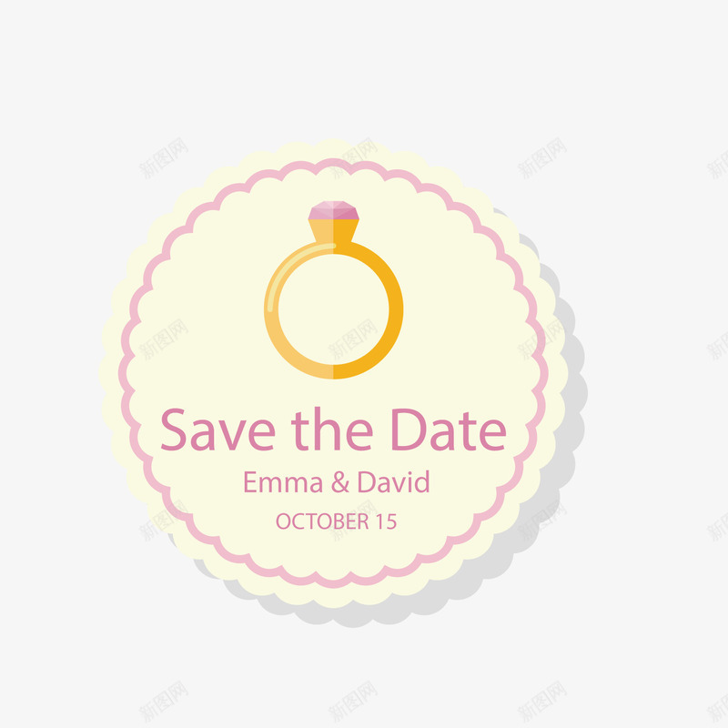 卡通钻戒婚庆标签png免抠素材_新图网 https://ixintu.com 婚庆标签 戒指 背景装饰 钻石戒指 黄色圆形标签
