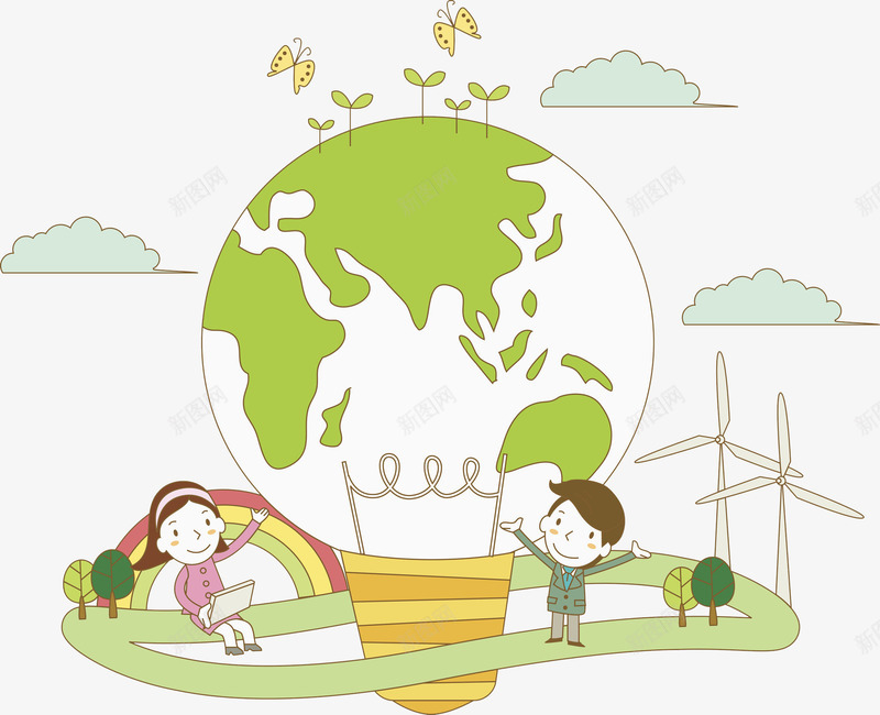 环保灯泡png免抠素材_新图网 https://ixintu.com 云朵 发箍 女孩 实用 手绘 灯泡 环保 花纹 道路 风车