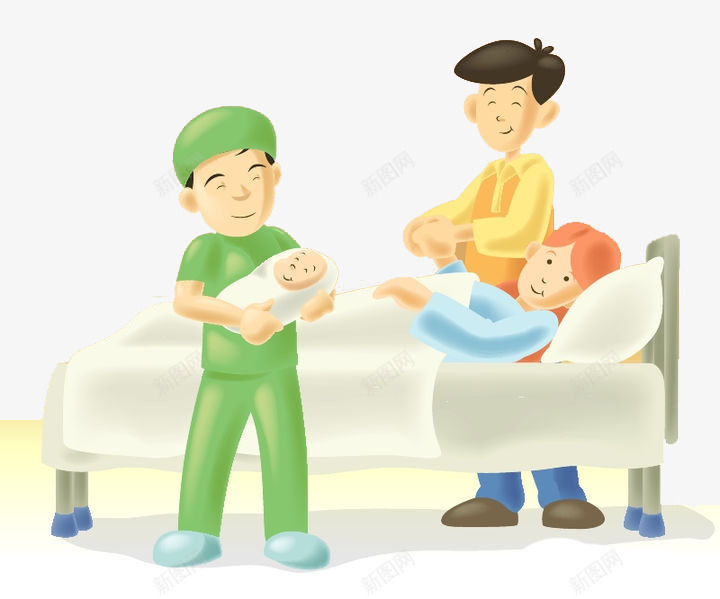 生小孩的孕妇png免抠素材_新图网 https://ixintu.com 医生 医疗 医院 卡通人物 可爱人物 孕妇 接生 新生婴儿 生孩子 生小孩 病床