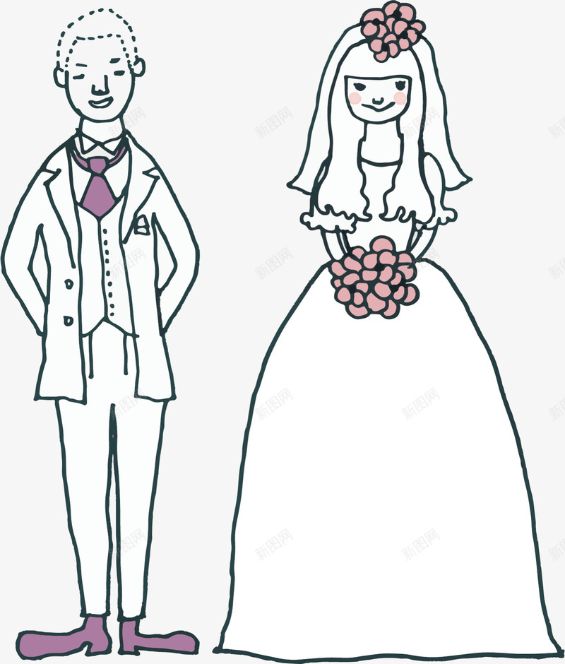 黑色线条婚礼新娘新郎png免抠素材_新图网 https://ixintu.com 卡通小人 婚庆 婚礼 新娘 新郎 浪漫 爱情