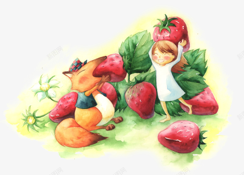 手绘水果精灵插画png免抠素材_新图网 https://ixintu.com 手绘插画 手绘草莓插画 插画素材 简单女孩插画