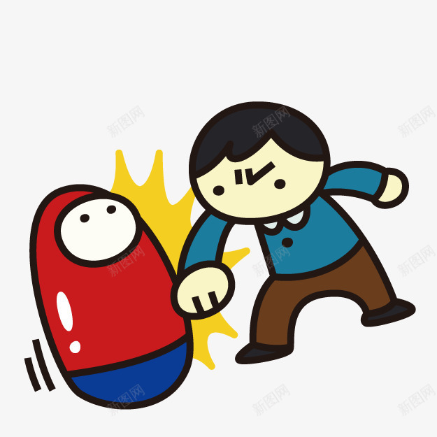 卡通不倒翁png免抠素材_新图网 https://ixintu.com 不倒翁 凶巴巴 出气 卡通 发泄 怒气冲冲 恼火 憋屈 生气 生气的小孩 男孩