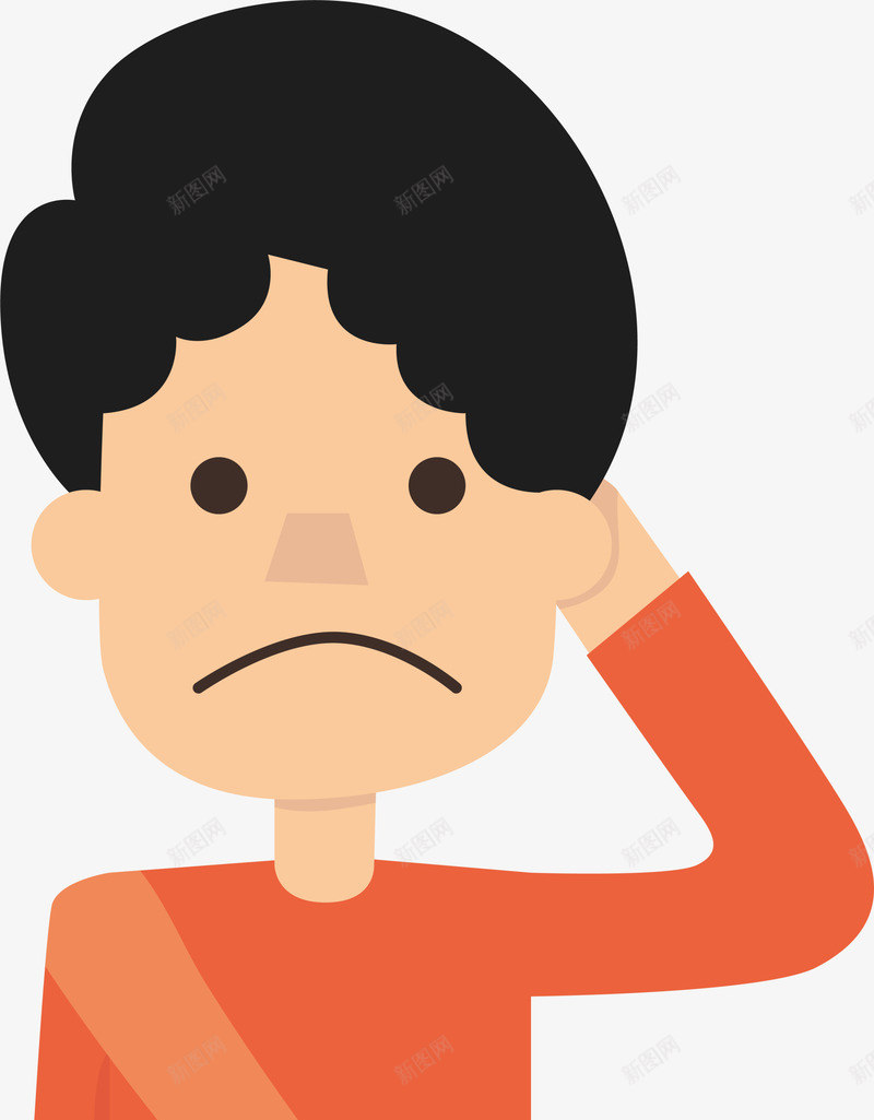 挠头的小男孩插画png免抠素材_新图网 https://ixintu.com 不开心 人物插画 可爱小男孩 指向 挠头的小男孩 男孩插画
