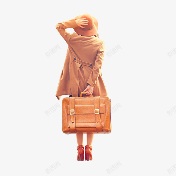 复古女性背影png免抠素材_新图网 https://ixintu.com 出游 复古风格 女性的背影 度假 手提包 旅行