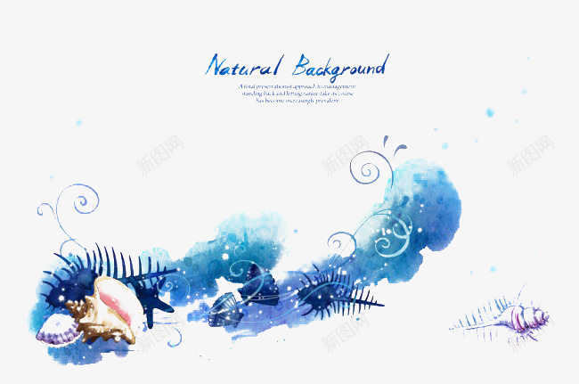 水墨画png免抠素材_新图网 https://ixintu.com 彩墨 水墨画 海底世界 贝壳