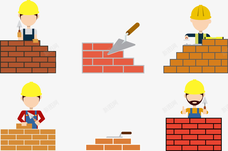 砌砖的人png免抠素材_新图网 https://ixintu.com 工人 男人 砌砖 红棕色