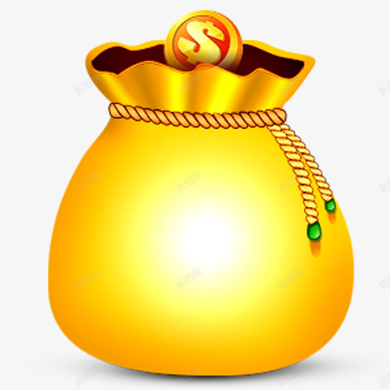 金色美元金币福袋png免抠素材_新图网 https://ixintu.com 硬币 福袋 绿宝石 美元 金币 金色 金袋子 钱袋 黄色