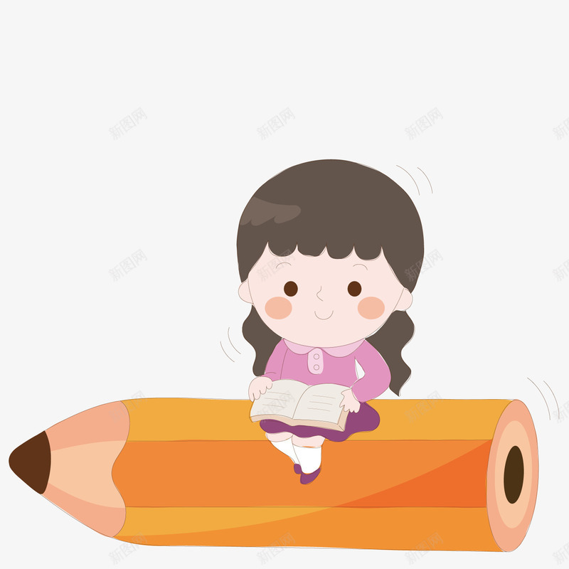 坐在铅笔上看书的女孩矢量图ai免抠素材_新图网 https://ixintu.com 学习 文具 看书 铅笔 矢量图