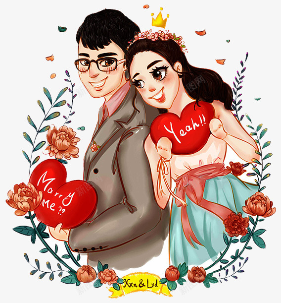 甜蜜爱情婚礼插画海报psd免抠素材_新图网 https://ixintu.com 婚礼 婚礼插画 情侣 插画 浪漫 爱心 爱情 结婚季 鲜花