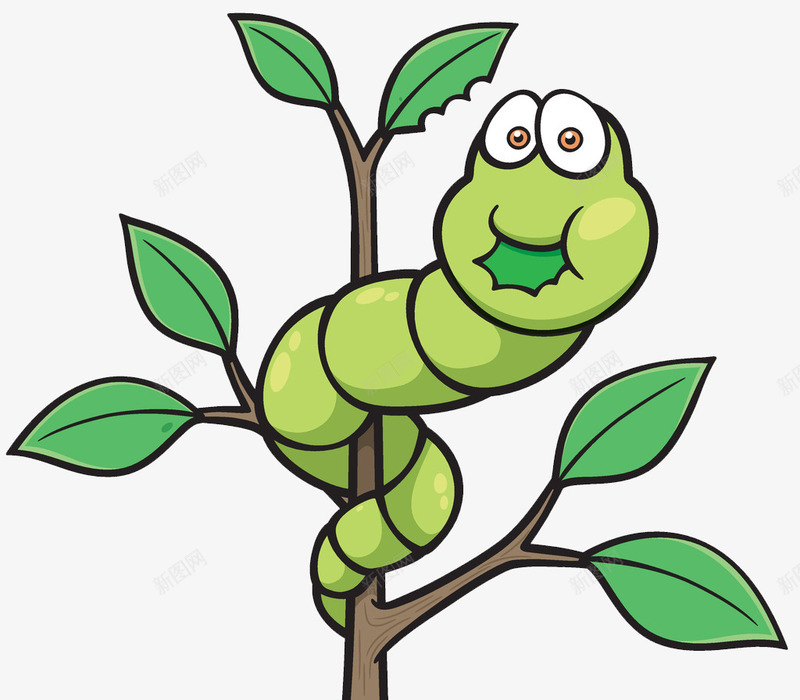 可爱卡通毛毛虫png免抠素材_新图网 https://ixintu.com 动物 可爱卡通 吃树叶 树枝 毛毛虫 简笔画 蚕