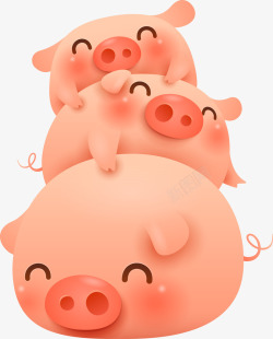 猪年C4D卡通三只可爱的小猪装饰图案矢量图高清图片