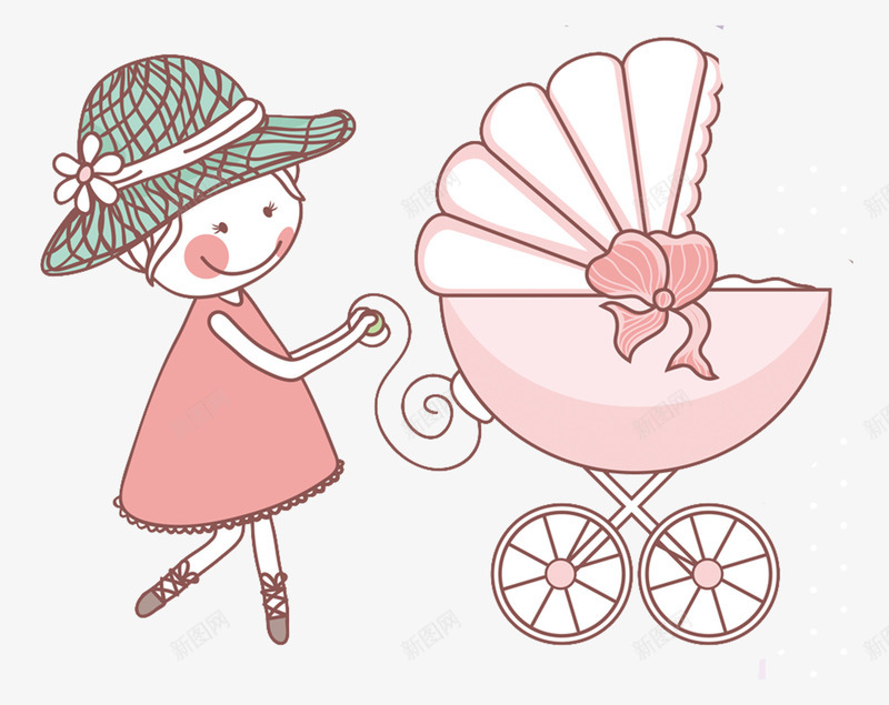 可爱女孩婴儿车png免抠素材_新图网 https://ixintu.com 卡通可爱 母婴海报 母婴用品海报设计