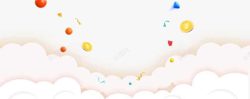 促销背景装饰png免抠素材_新图网 https://ixintu.com 波浪纹 漂浮元素 白云 背景装饰 金币