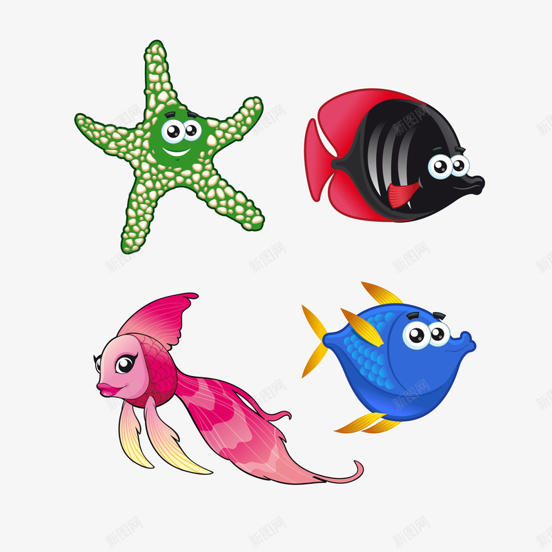卡通海底动物鱼png免抠素材_新图网 https://ixintu.com 卡通动物 卡通金鱼 矢量动物 矢量海星