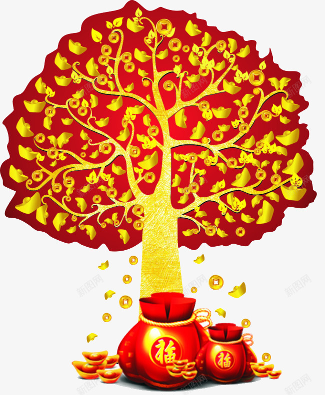 财树锦橙联鲤鱼png免抠素材_新图网 https://ixintu.com 发财 发财树 招福 招福树 招财 招财树 树的图片 白色 福树